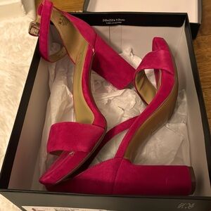 pink velvet heels